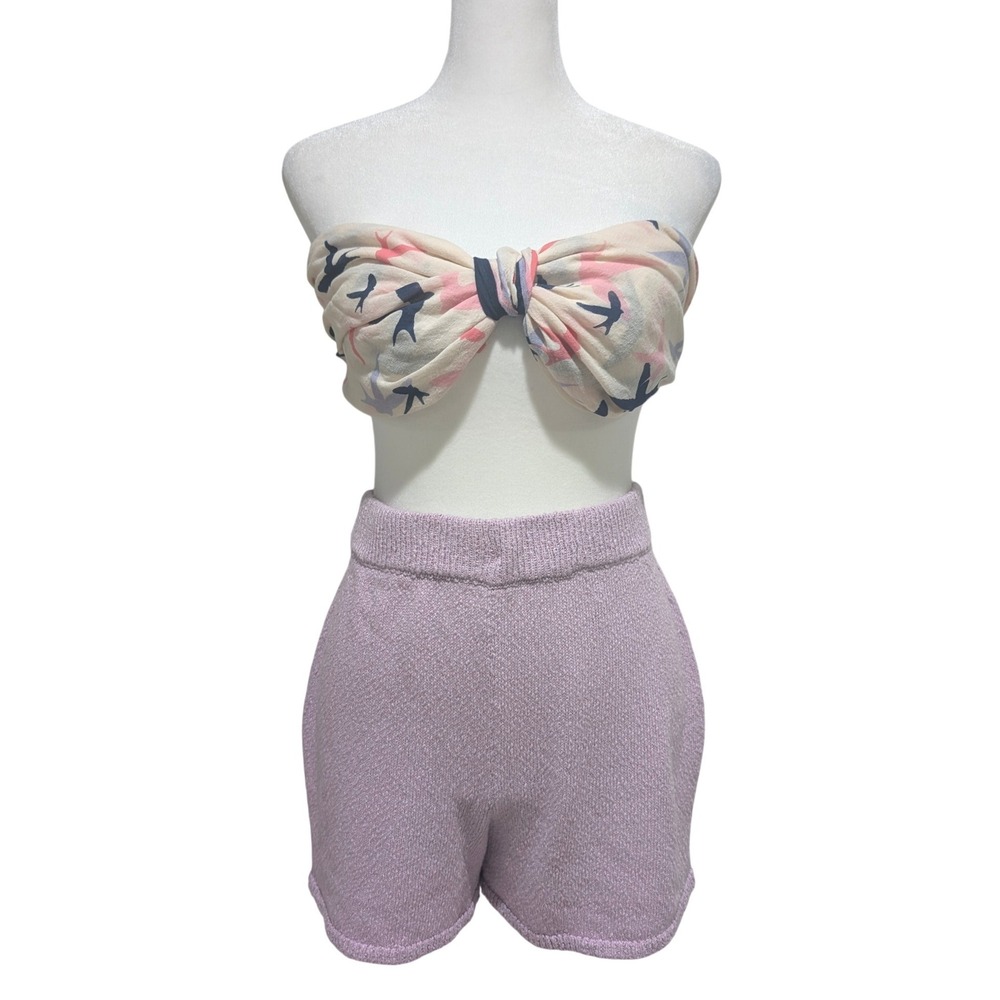 Free People FP Beach Knit Shorts Lilac Purple High Waisted Boho Coquette Small